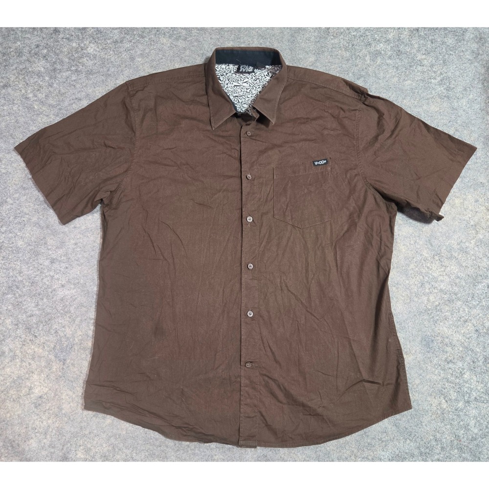 Volcom Mens XL Brown Short Sleeve Button Down Shirt Stretch A041800